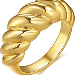YOUFENG 18k Gold Filled Chunky Dome Ring for Women Croissant Braided